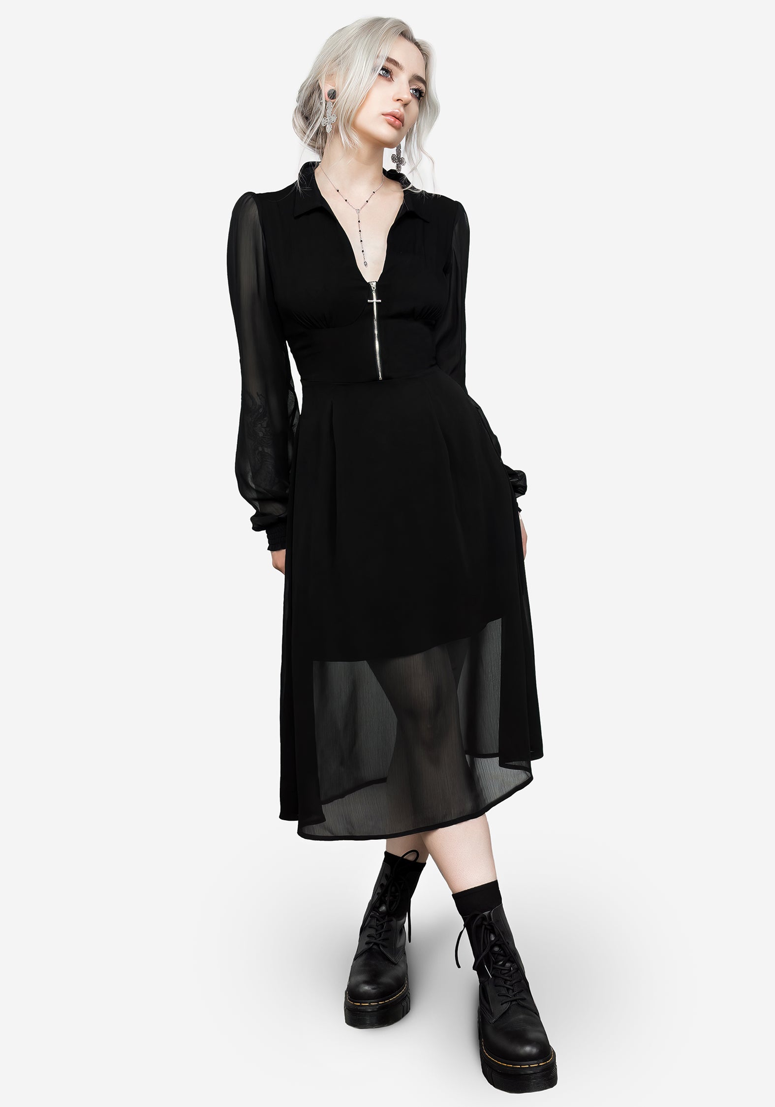 Black Sheer Midi Shirt Dress with Corset Detail | Nancy