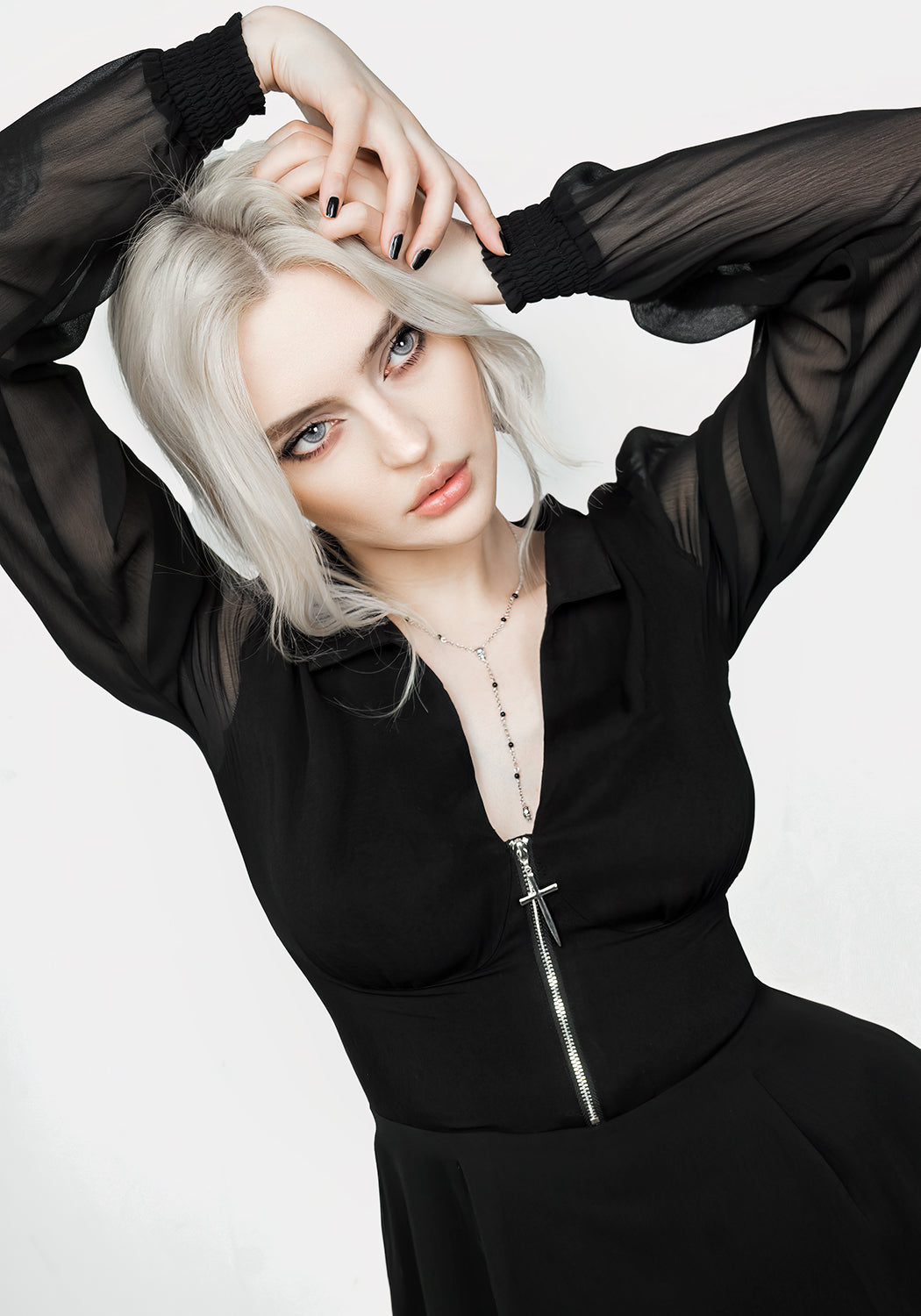 Black Sheer Midi Shirt Dress with Corset Detail | Nancy