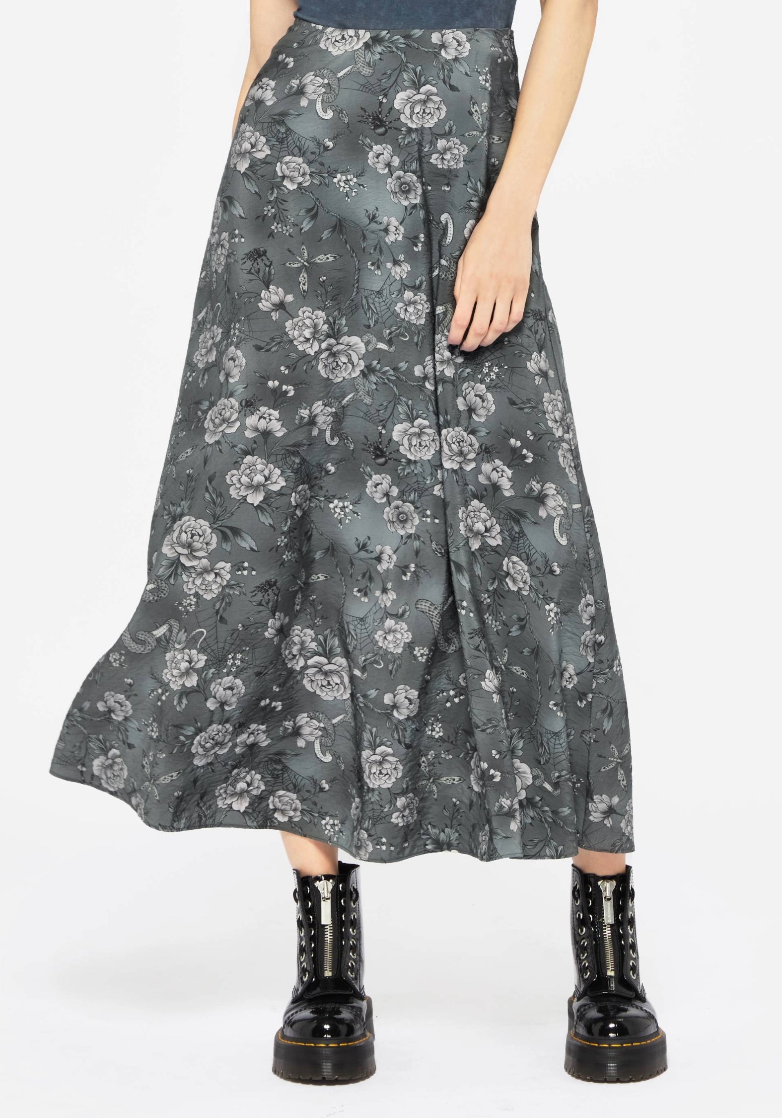 Floral & Snake Print Midaxi Skirt with Concealed Zip | Meadow