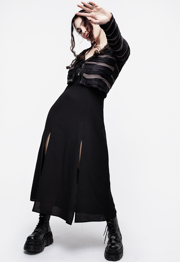 Black & Grey Mesh Tie-Front Cardigan | Cropped Layering Cardi