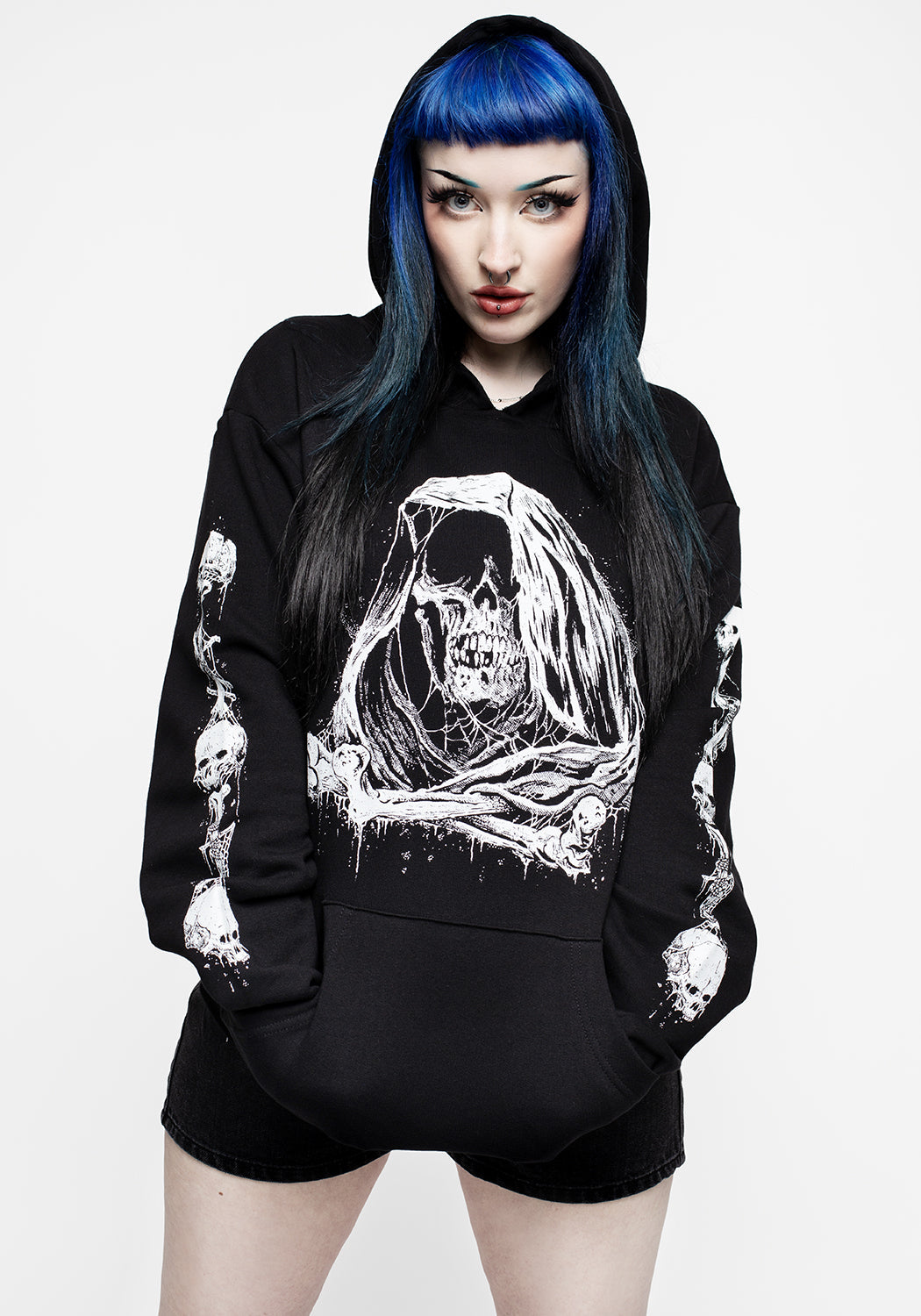 Unisex Black Hoodie with Grim Reaper Print | Reaper Pullover