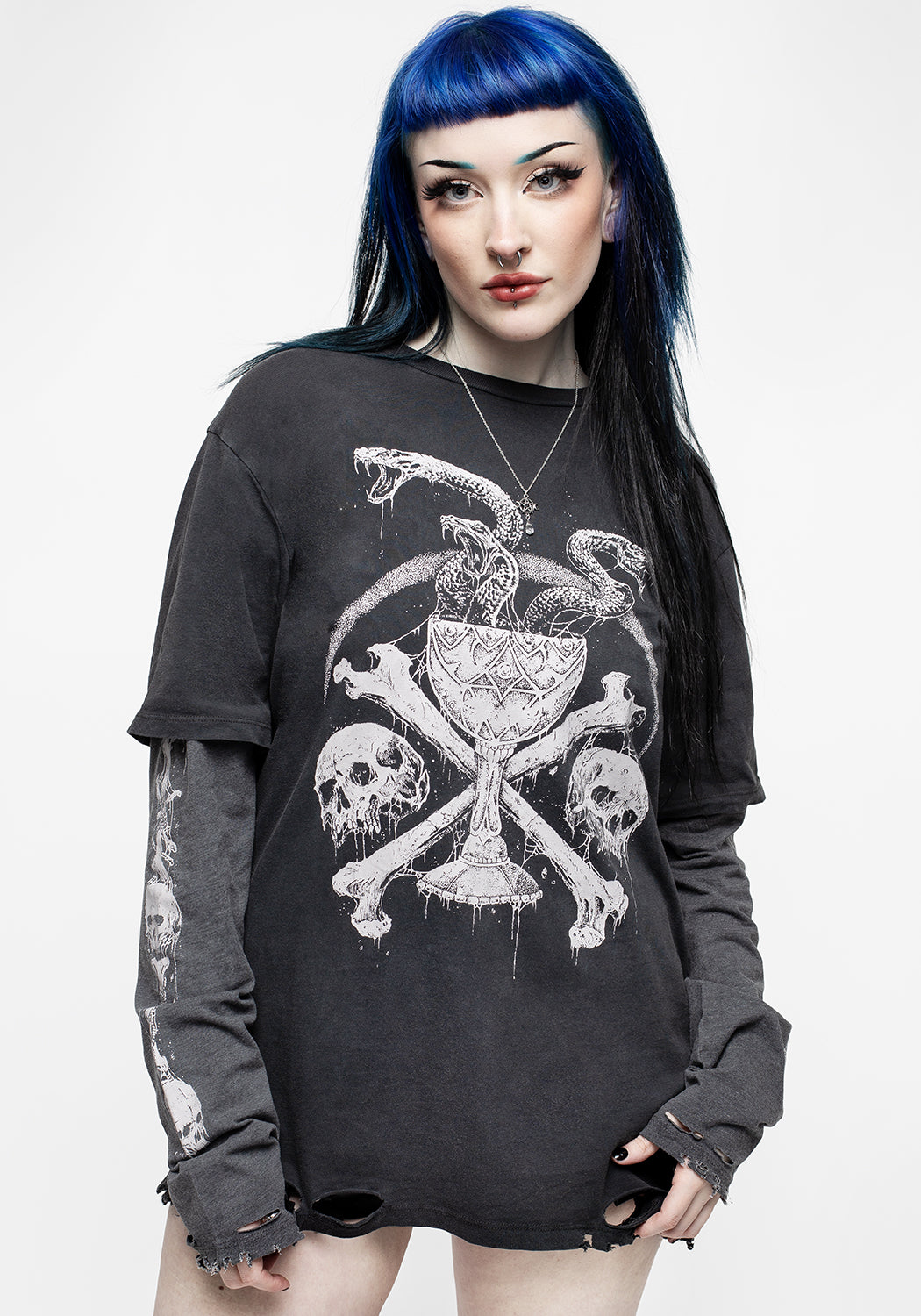 Distressed Layered Long Sleeve T-Shirt | Temptation Snakes Unisex