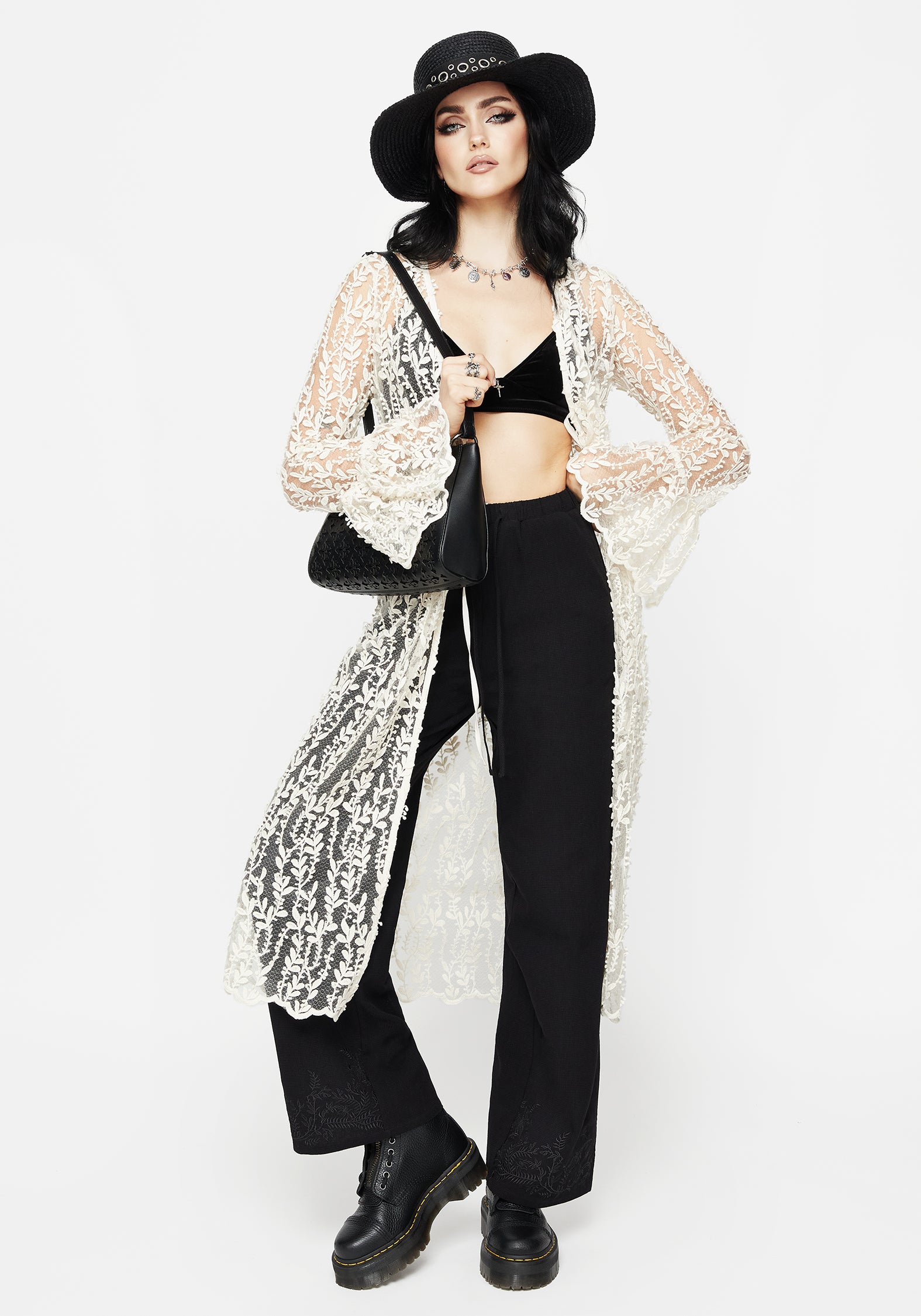 Cream Lace Kimono with Flowy Sleeves & Scallop Hem | Evangeline