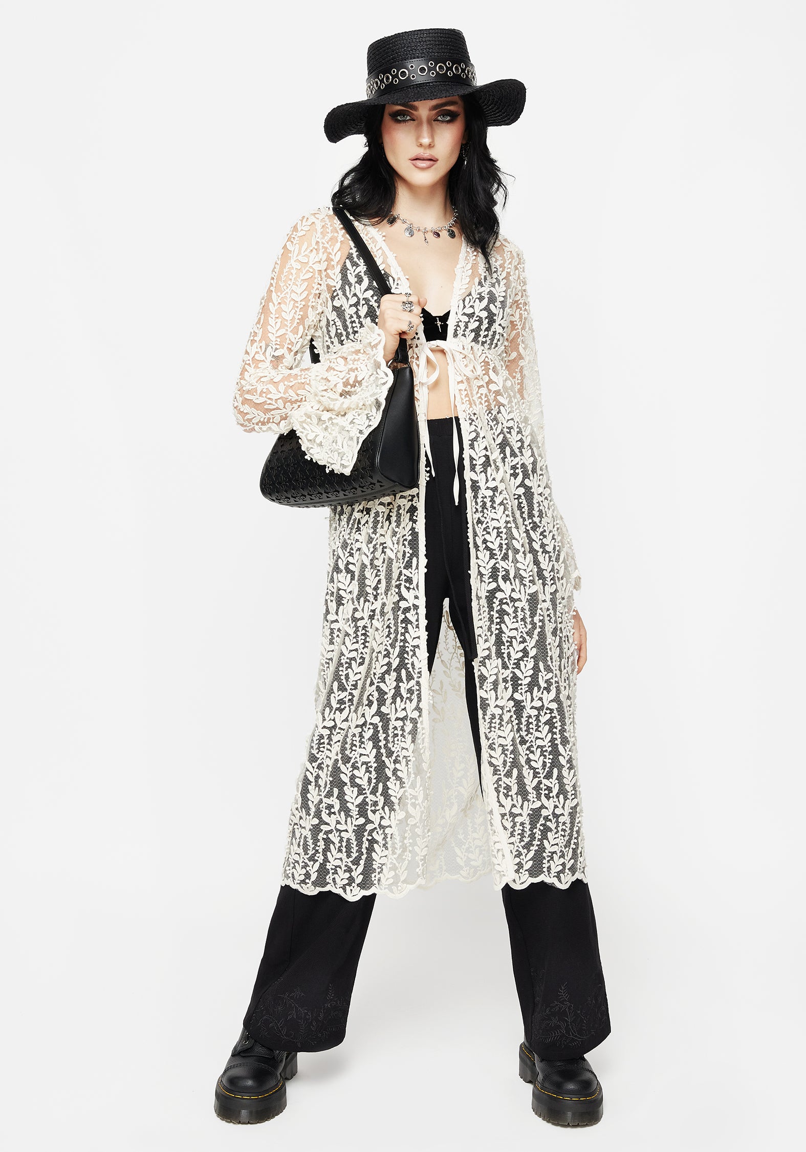 Cream Lace Kimono with Flowy Sleeves & Scallop Hem | Evangeline