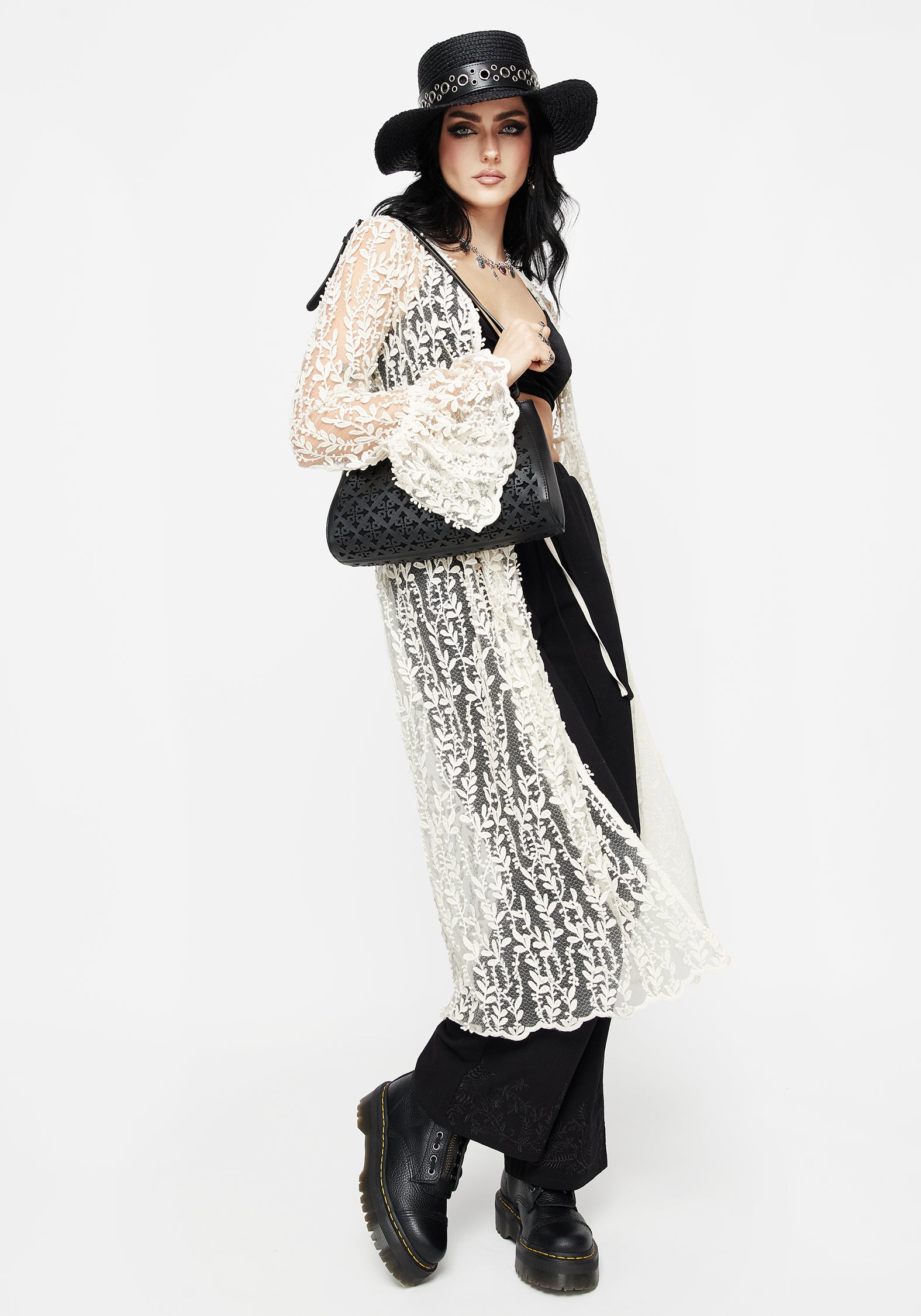 Cream Lace Kimono with Flowy Sleeves & Scallop Hem | Evangeline