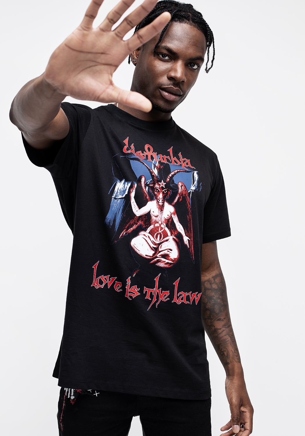 Black Graphic Print Unisex T-Shirt with Occult Design | Love Is The Law