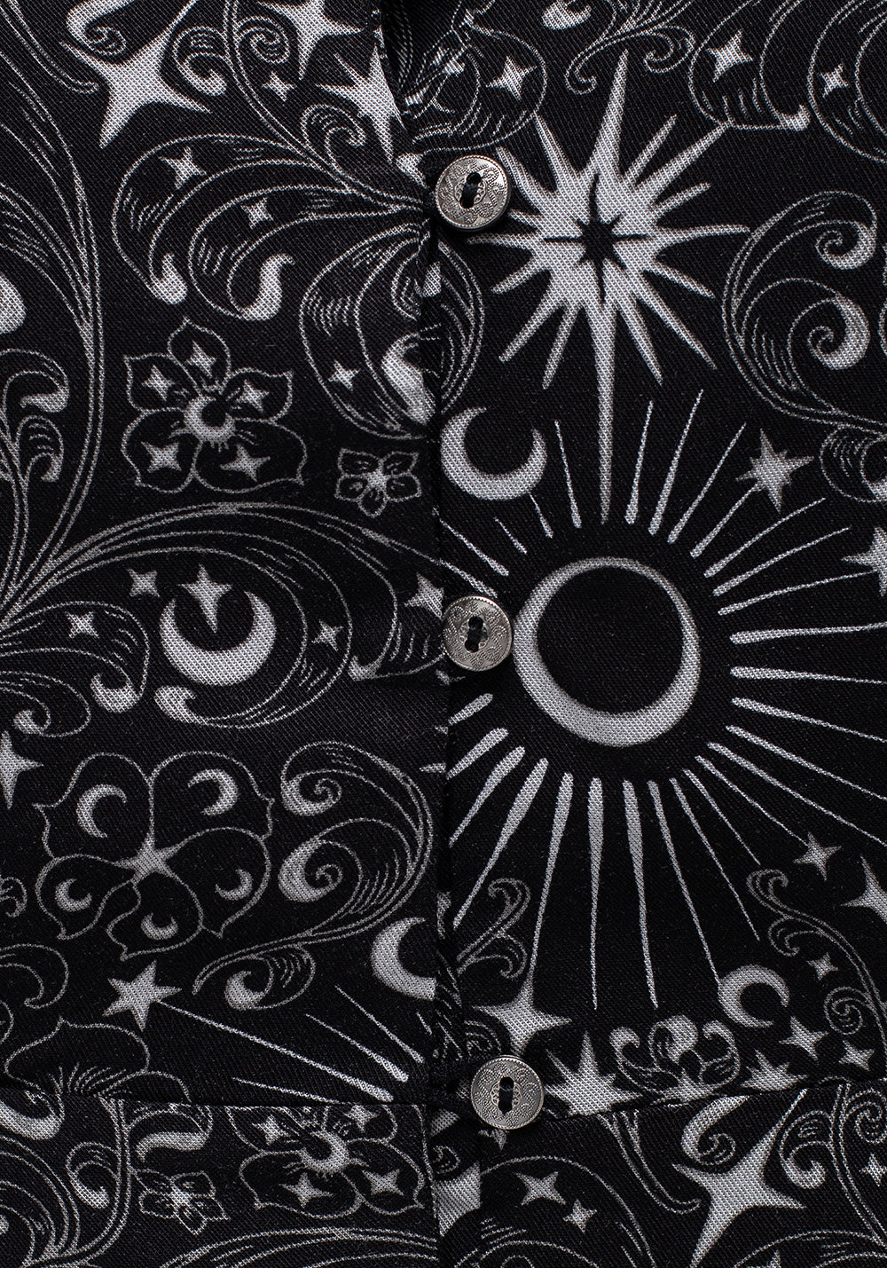 Black Moon & Star Print Button-Up Peplum Top | Stellaluna