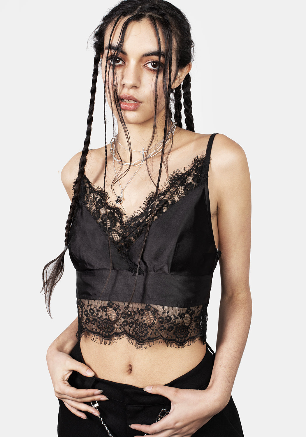 Lace-Trimmed Satin Bralette with Adjustable Straps | Akasha Crop