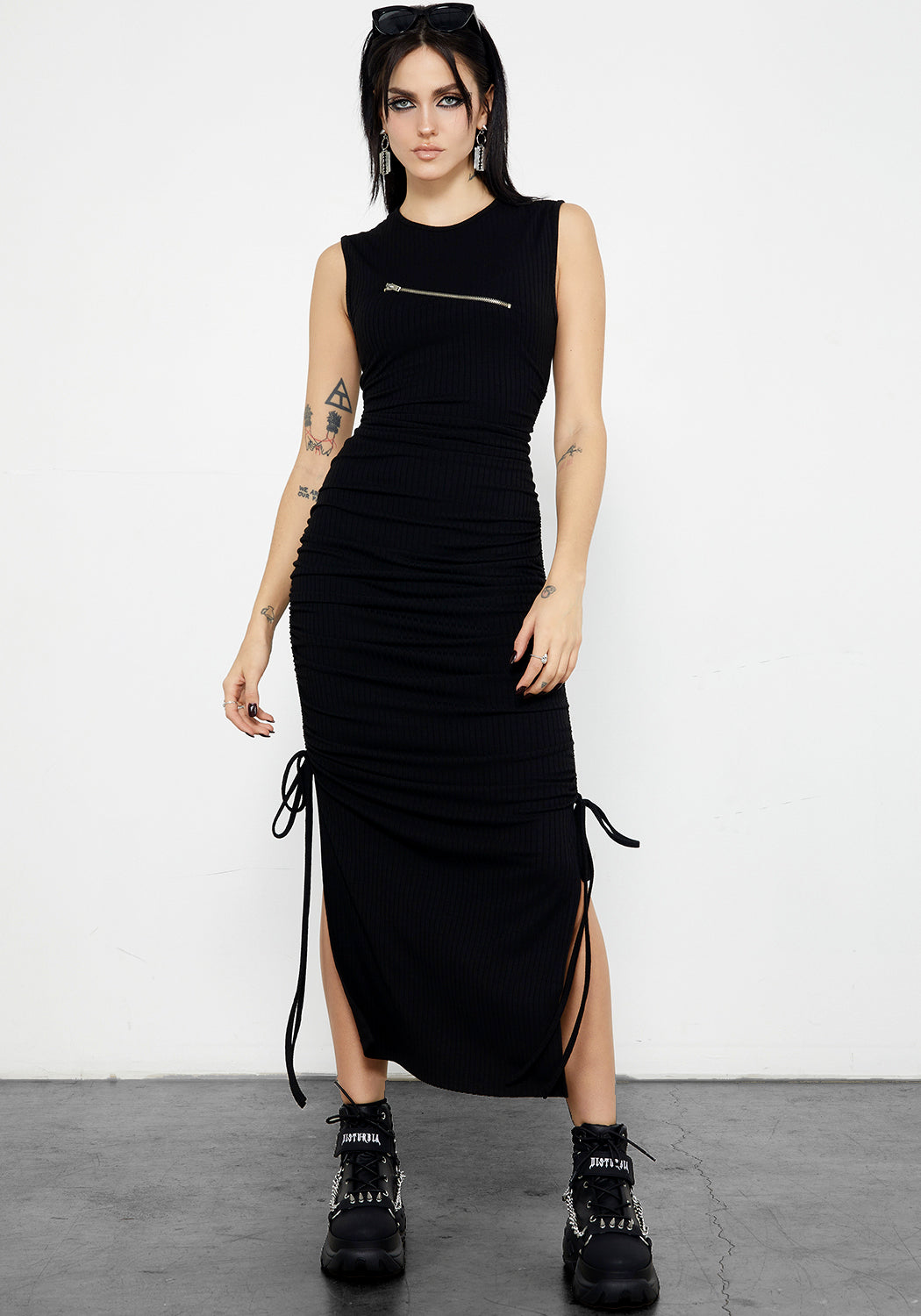 Black Zip-Front Maxi Dress with Side Splits | Christine
