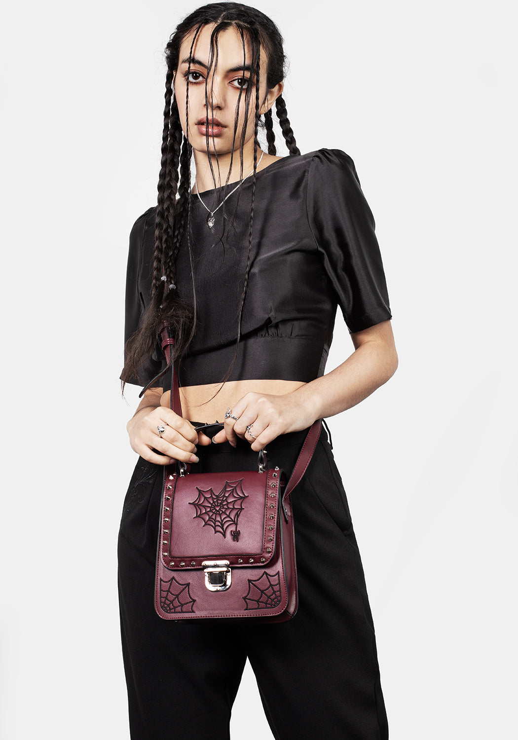 Burgundy Mini Crossbody Satchel Bag with Adjustable Strap | Catch Feelings
