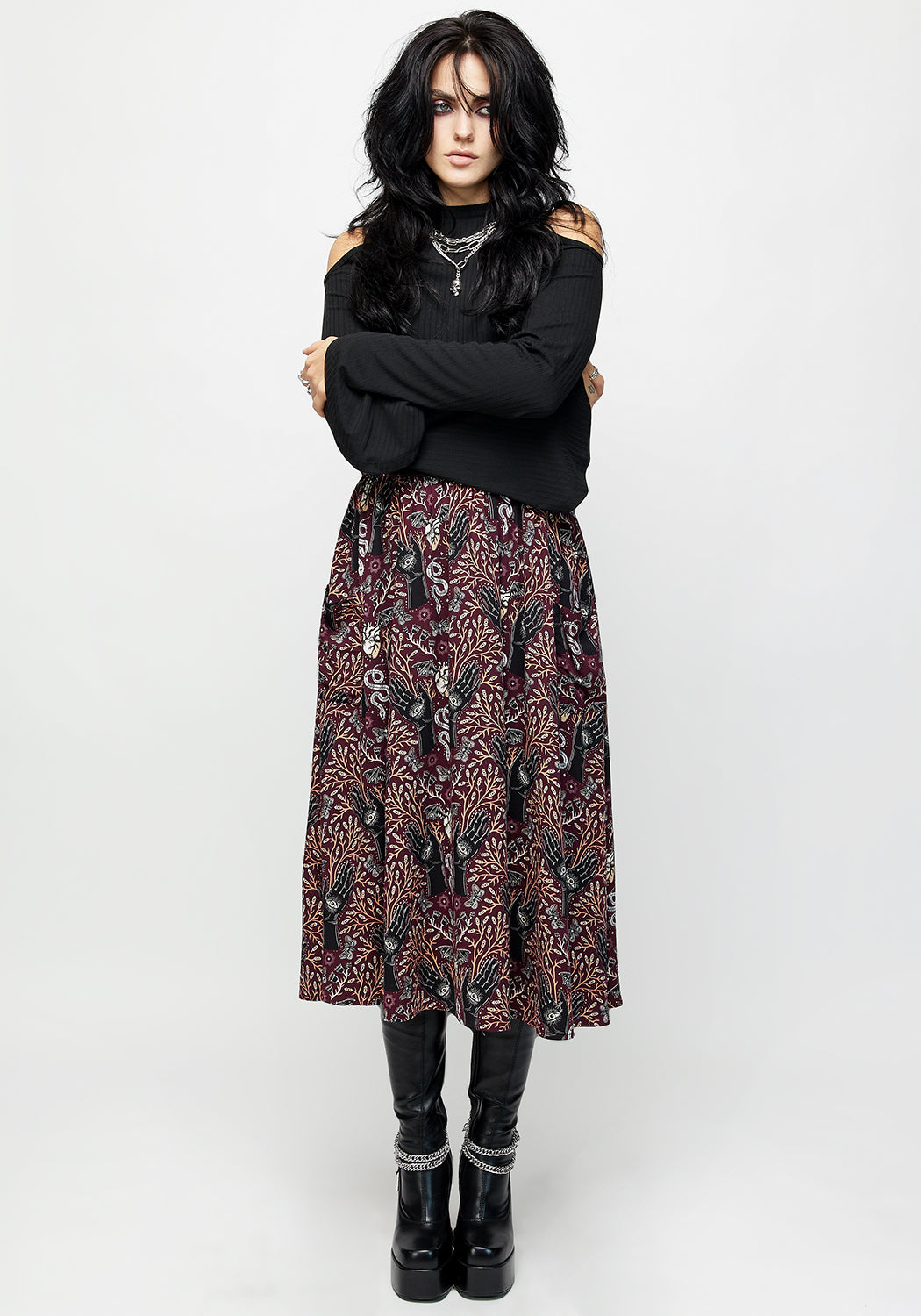 Burgundy Midi Skirt with Tie Detail & Pockets | Hemlock Style