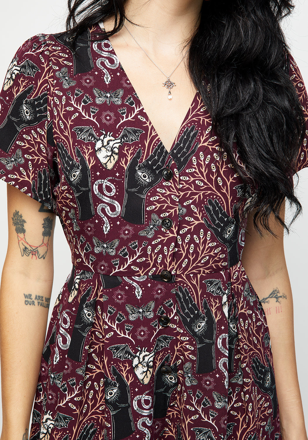 Burgundy V-Neck Button-Up Playsuit with Pockets | Hemlock