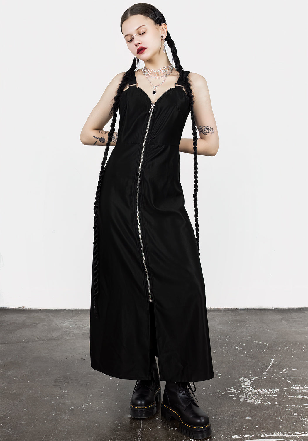 Black Zip Front Slip Dress with Sweetheart Neckline | Vengeance