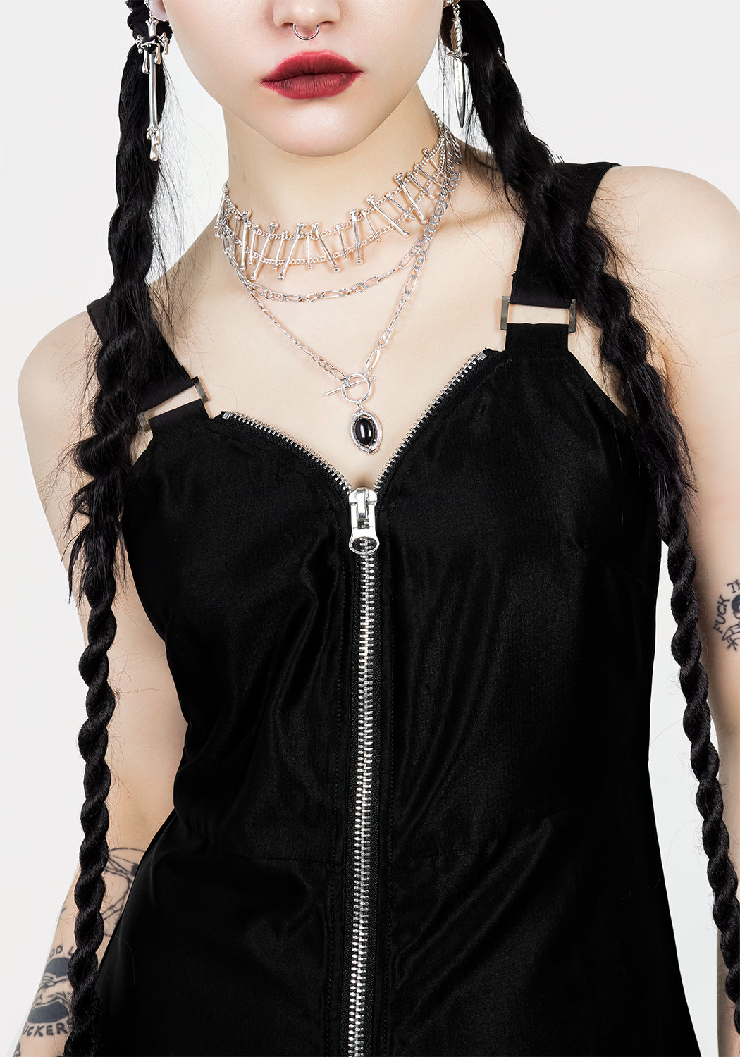 Black Zip Front Slip Dress with Sweetheart Neckline | Vengeance
