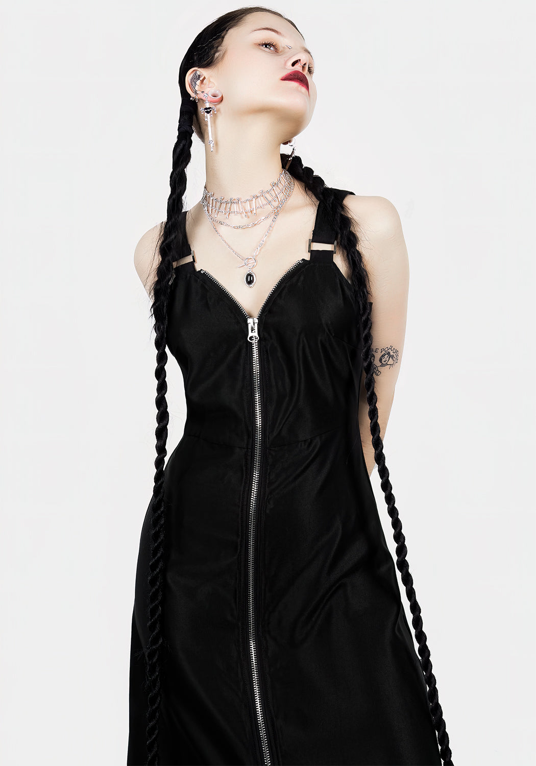 Black Zip Front Slip Dress with Sweetheart Neckline | Vengeance