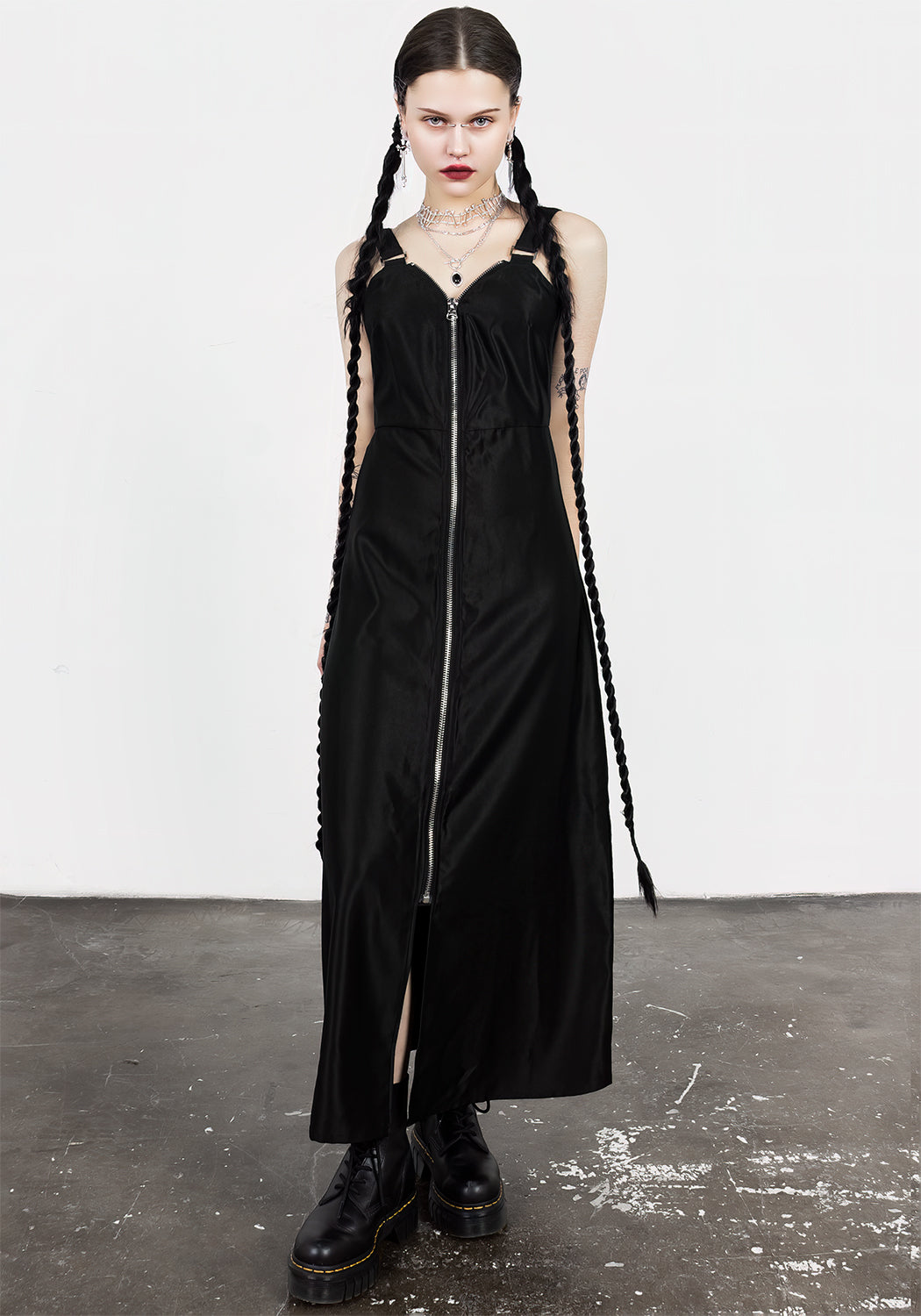 Black Zip Front Slip Dress with Sweetheart Neckline | Vengeance