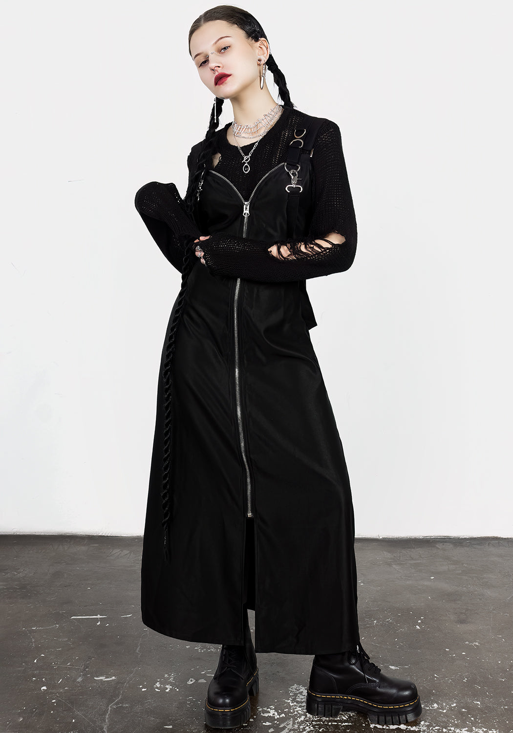 Black Zip Front Slip Dress with Sweetheart Neckline | Vengeance