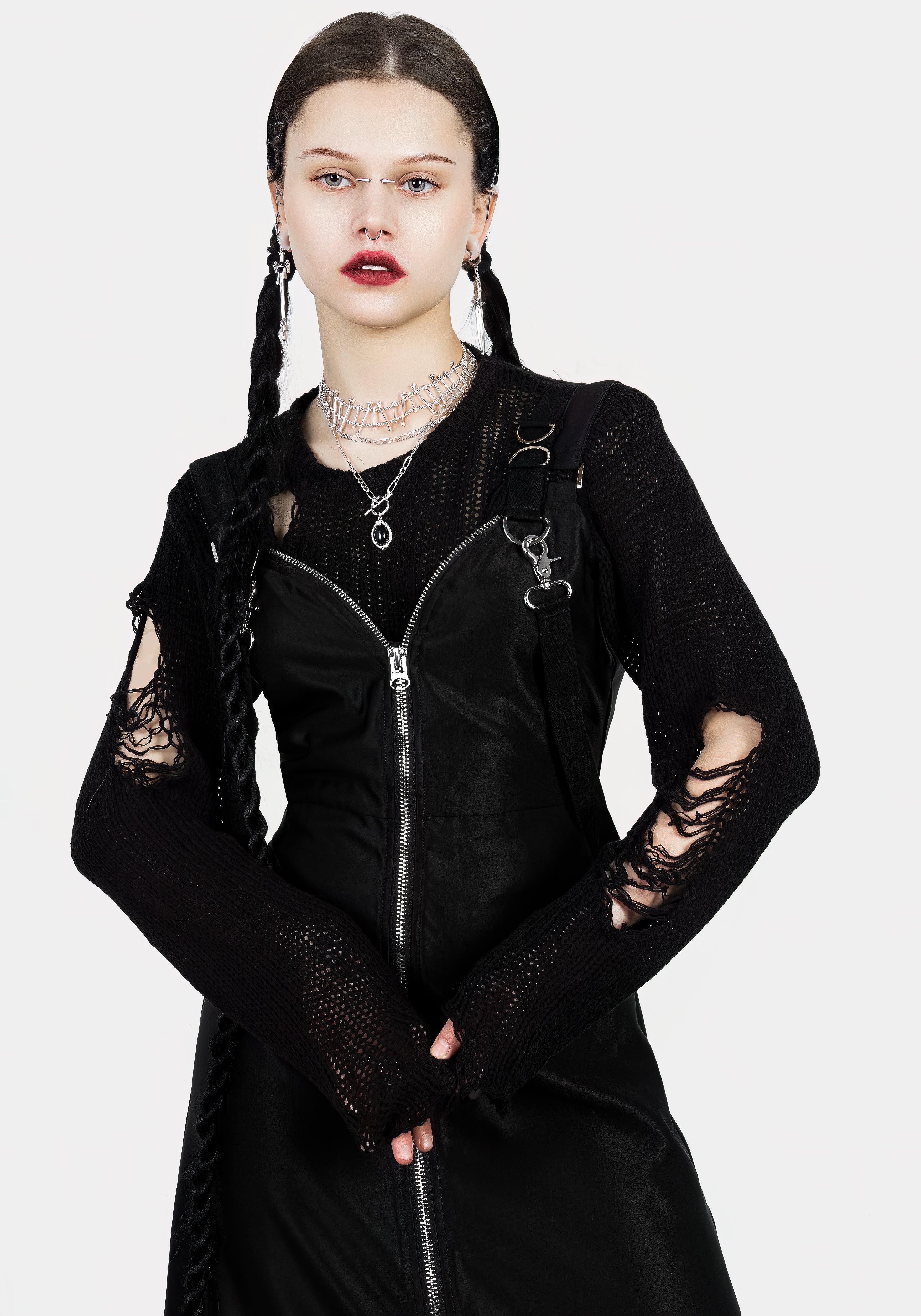 Black Zip Front Slip Dress with Sweetheart Neckline | Vengeance