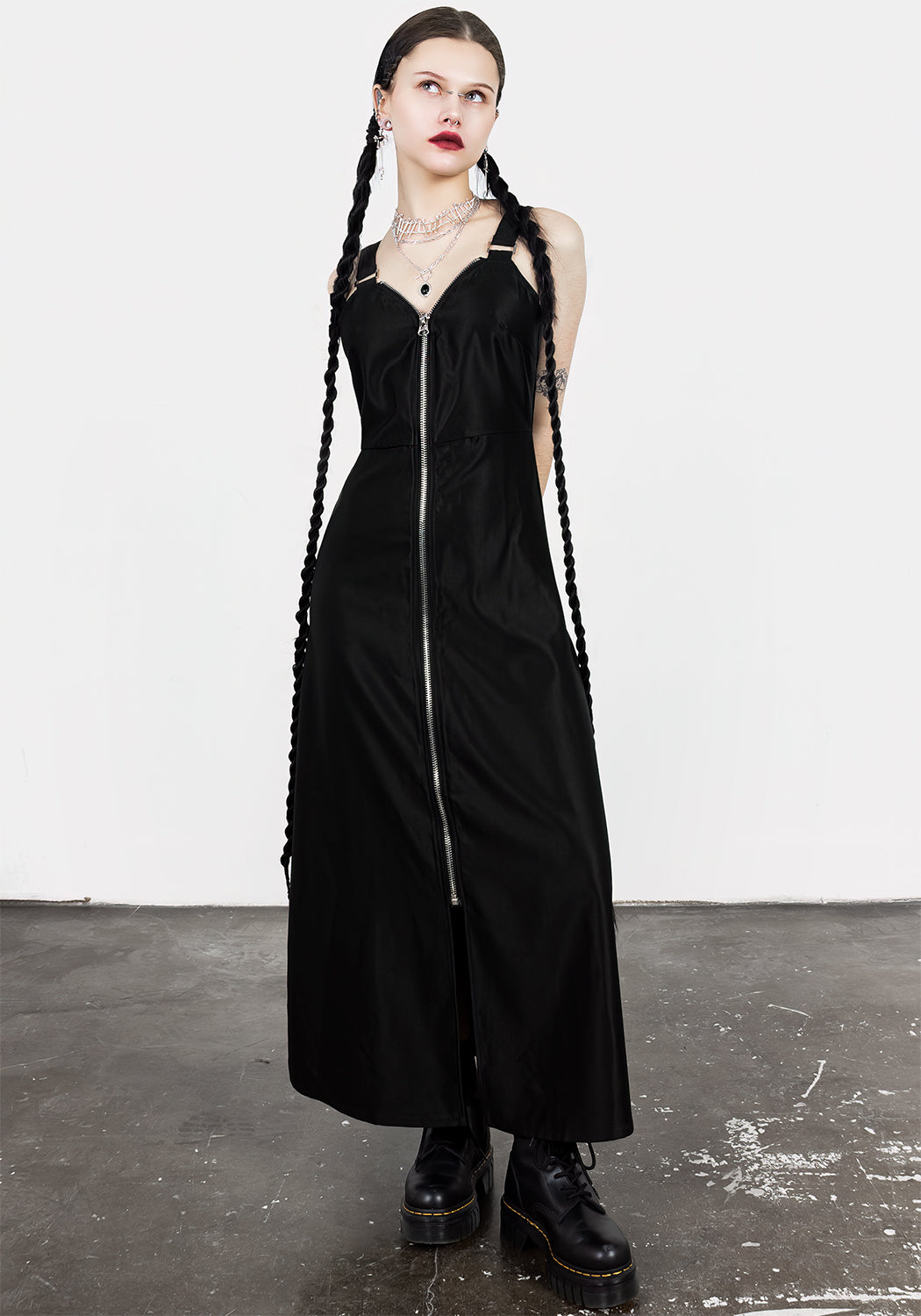 Black Zip Front Slip Dress with Sweetheart Neckline | Vengeance