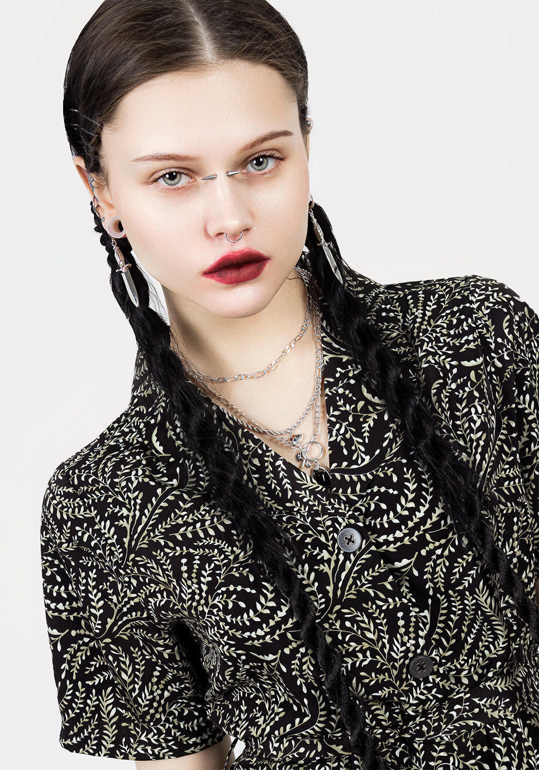 Black & Green Printed Midi Shirt Dress with Belt | Tendril
