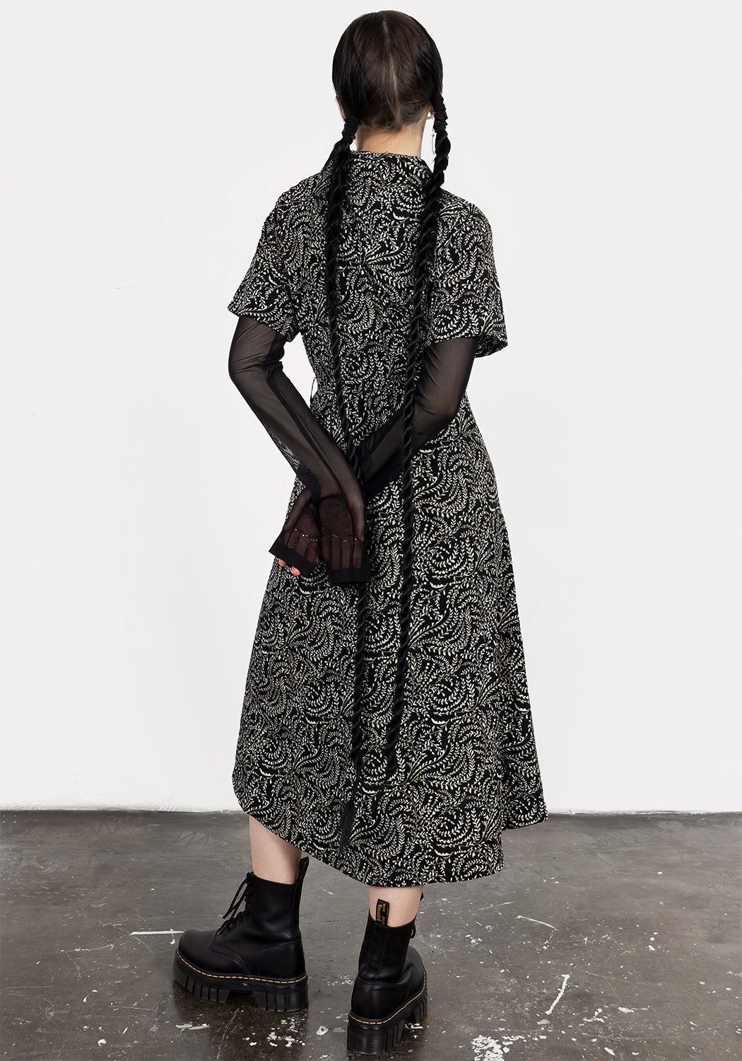 Black & Green Printed Midi Shirt Dress with Belt | Tendril