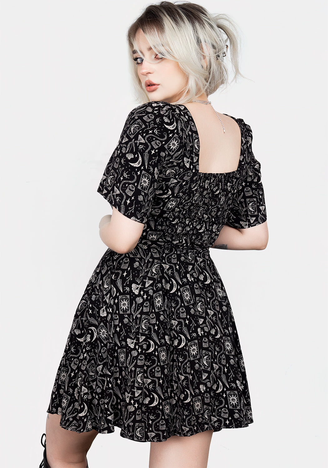 Black Pleated Mini Skirt with Gothic Print | Craft