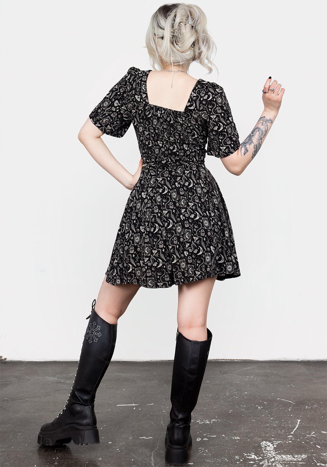 Black Pleated Mini Skirt with Gothic Print | Craft