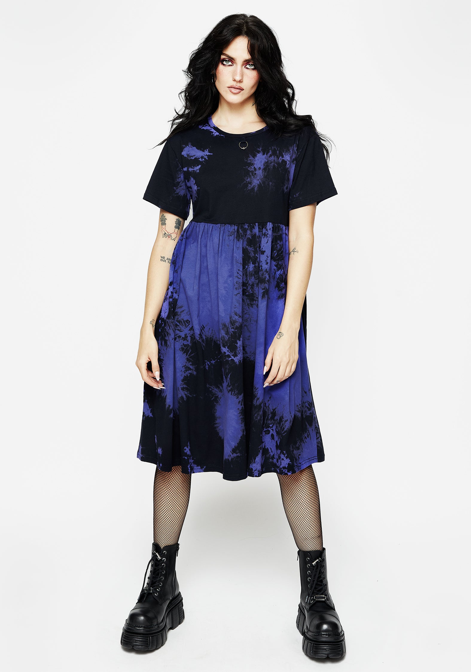 Purple Tie-Dye Midi Skater Dress with Pockets | 100% Cotton