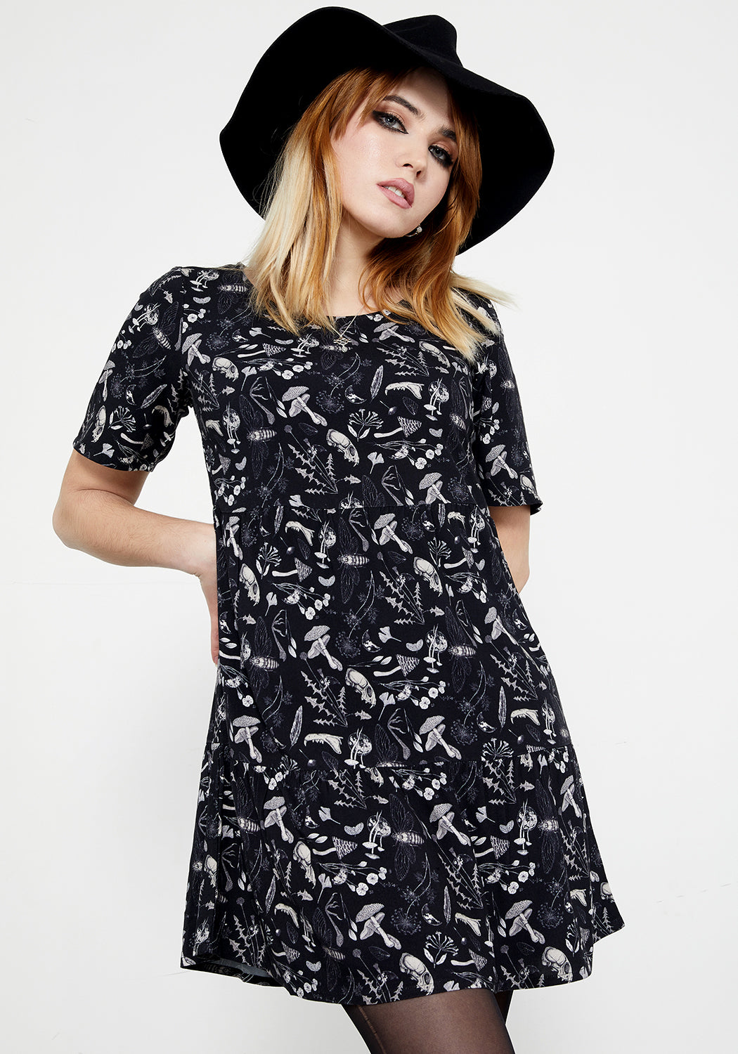 Black Mini Smock Dress with Magickal Print | Earth Magick