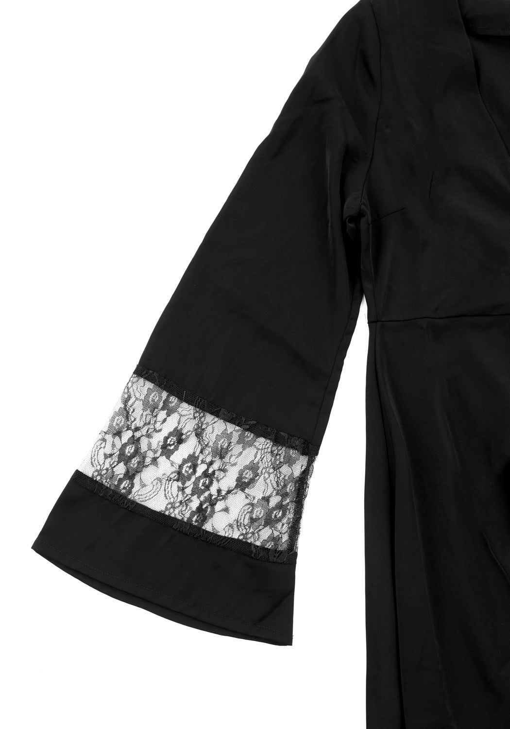 Black Lace Panelled Midi Dress with V-Neck & Flared Sleeves | Amaya