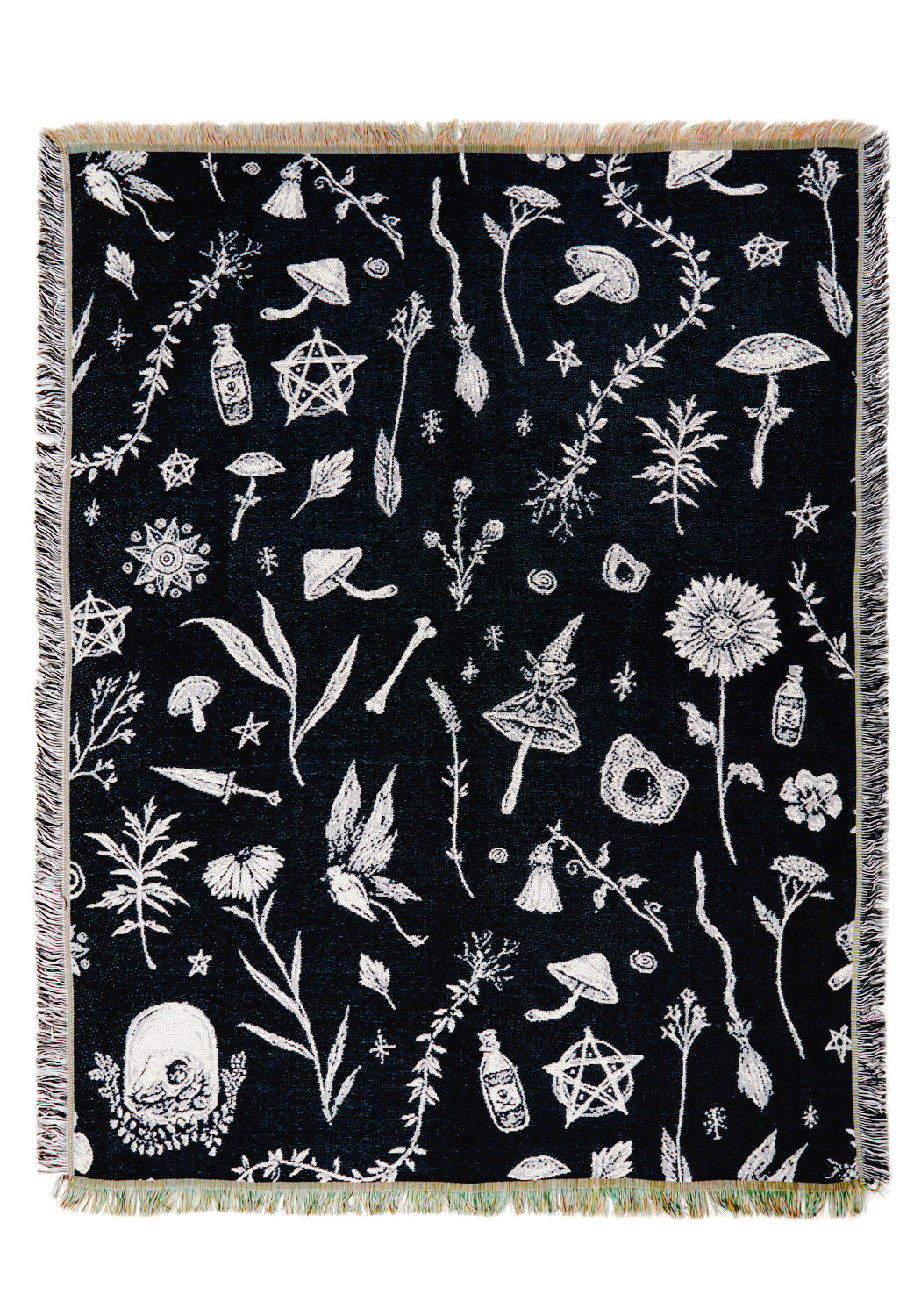 Witchy Woven Cotton Blanket with Floral Design | Hedgewitch Throw