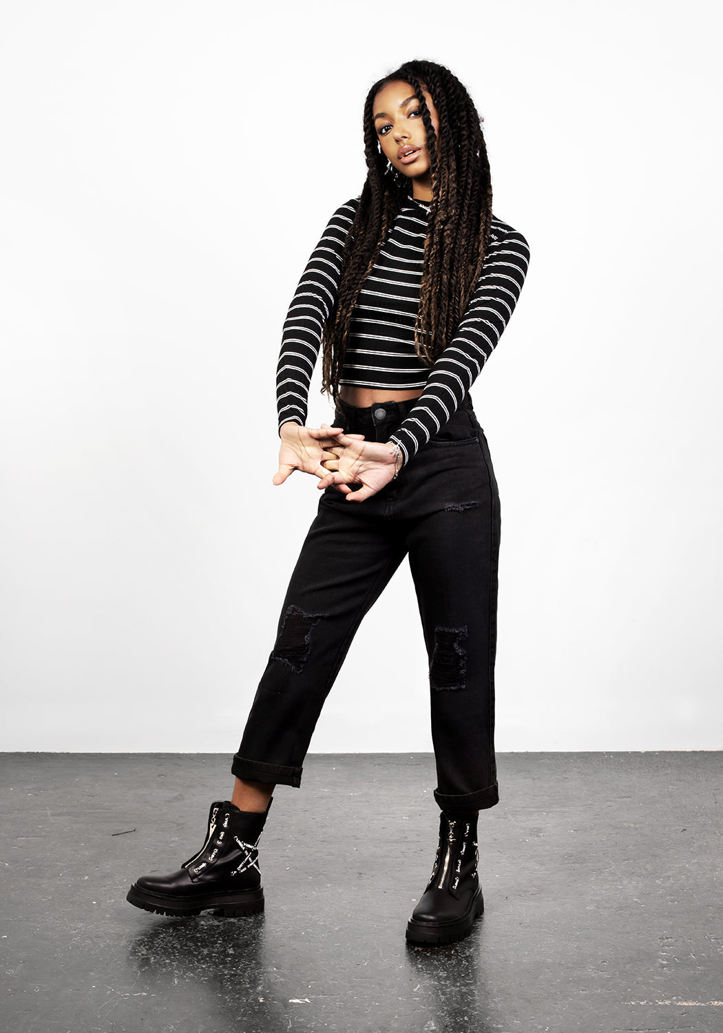 90s Striped Crop Top | Stretchy Ribbed Long Sleeve | SLASH