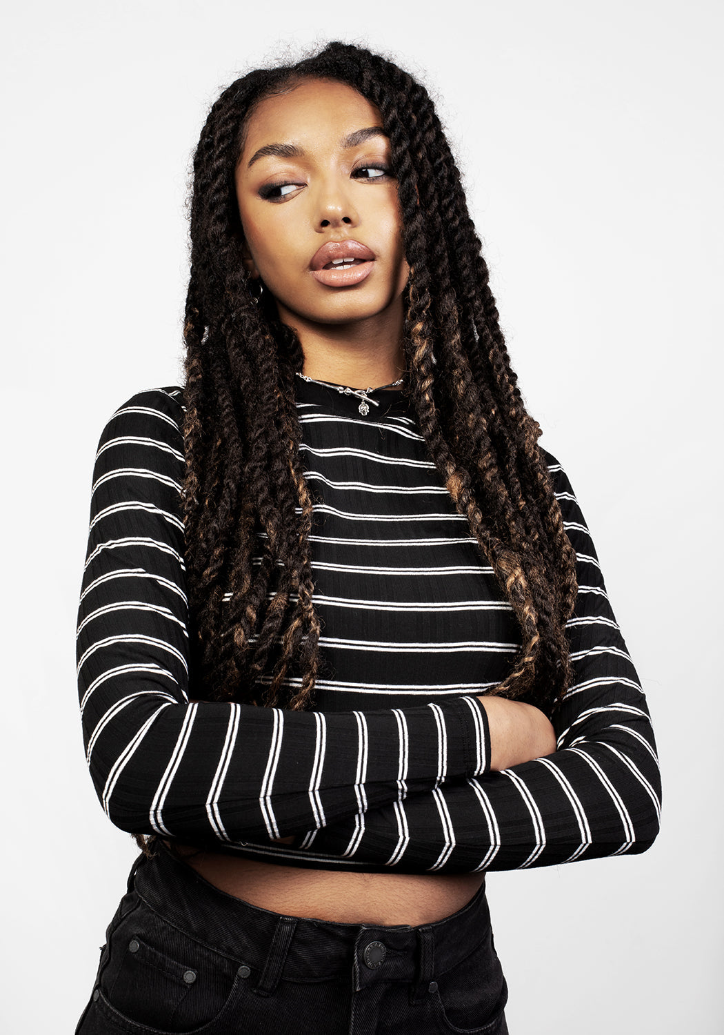 90s Striped Crop Top | Stretchy Ribbed Long Sleeve | SLASH