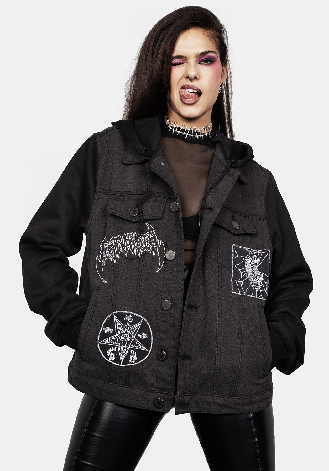Denim Hooded Jacket with Detachable Hood & Jersey Sleeves | Shadows