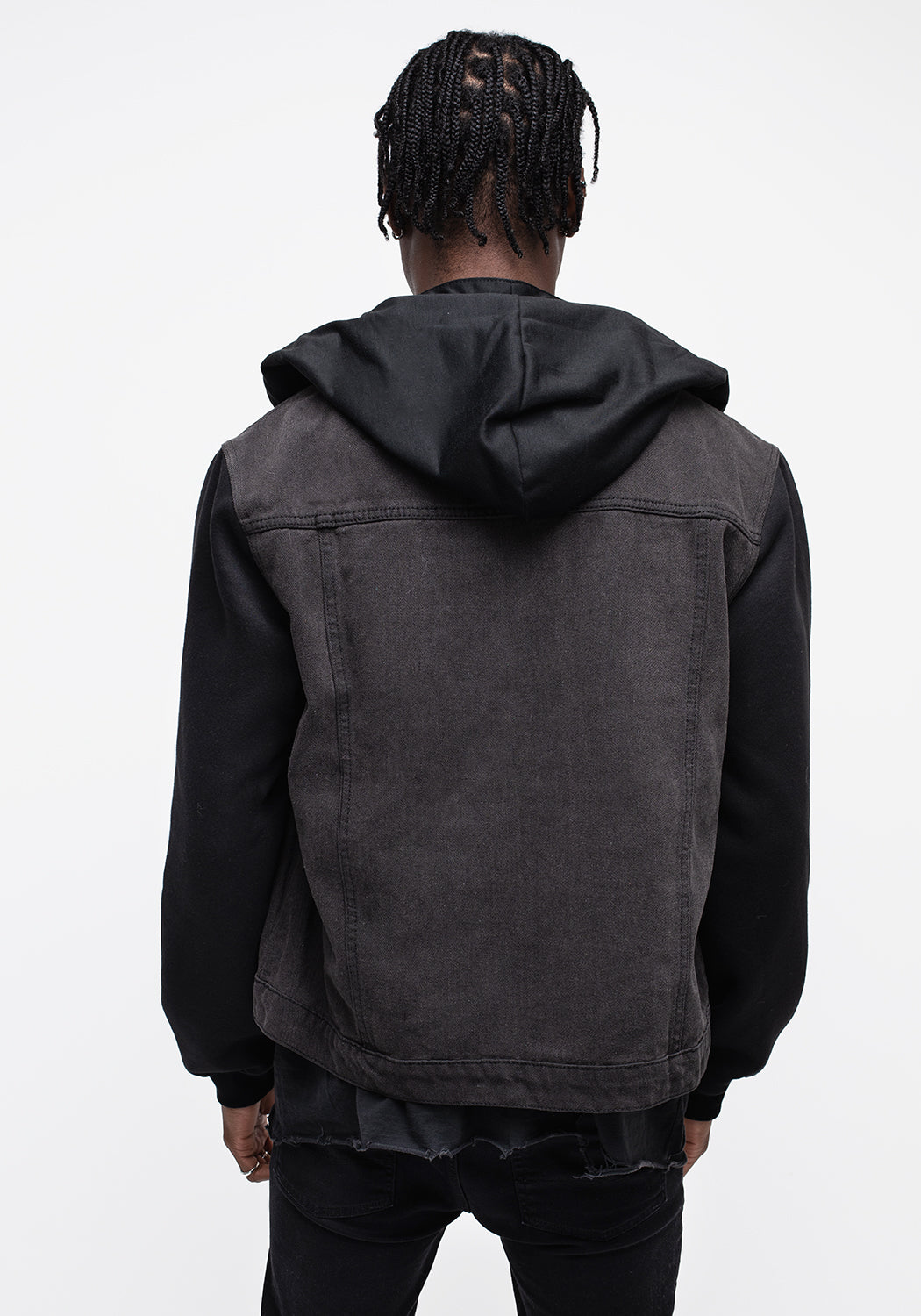 Denim Hooded Jacket with Detachable Hood & Jersey Sleeves | Shadows