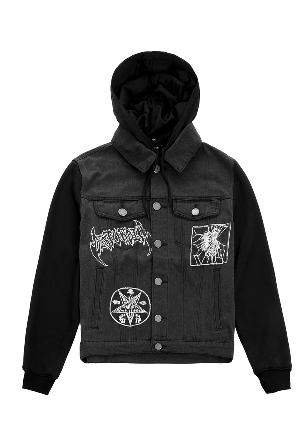 Denim Hooded Jacket with Detachable Hood & Jersey Sleeves | Shadows