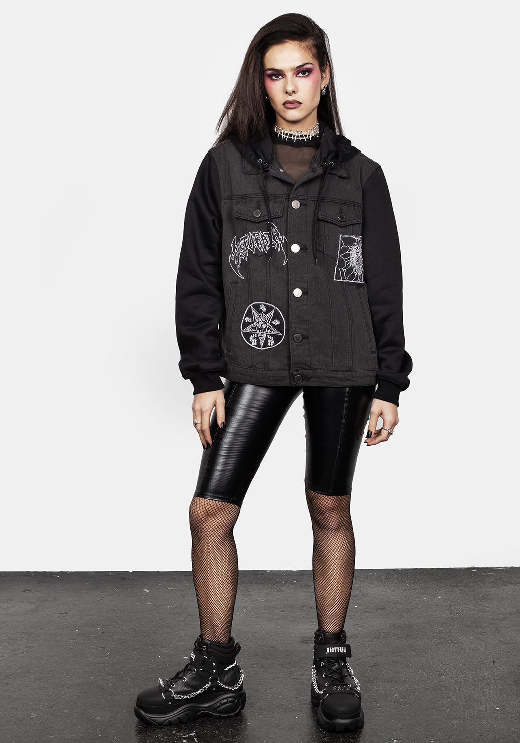Denim Hooded Jacket with Detachable Hood & Jersey Sleeves | Shadows