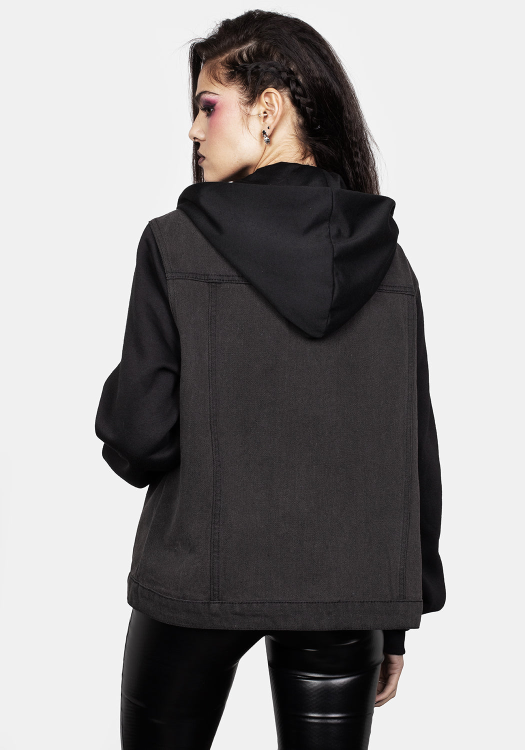 Denim Hooded Jacket with Detachable Hood & Jersey Sleeves | Shadows