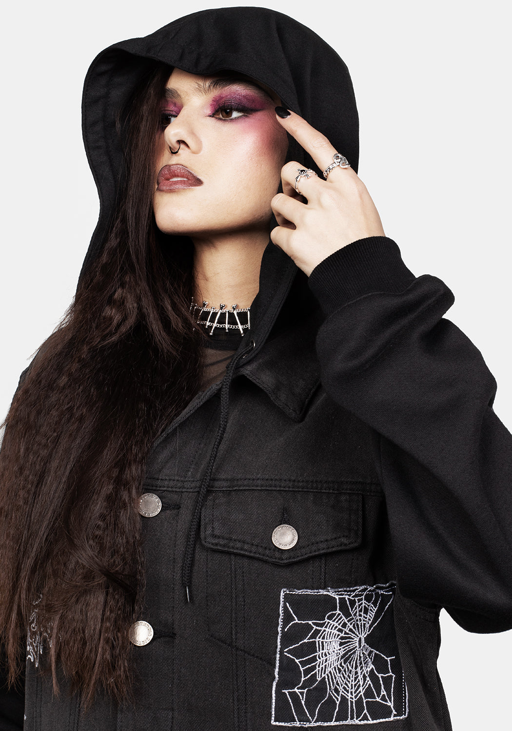 Denim Hooded Jacket with Detachable Hood & Jersey Sleeves | Shadows