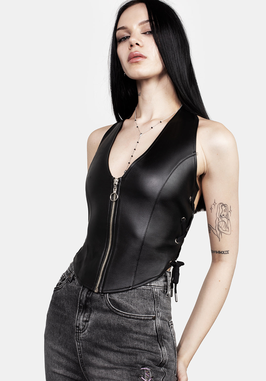 Faux Leather Halter Waistcoat | Cropped Fit & Adjustable Lace-Up