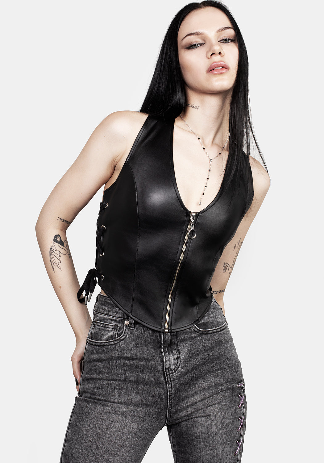 Faux Leather Halter Waistcoat | Cropped Fit & Adjustable Lace-Up