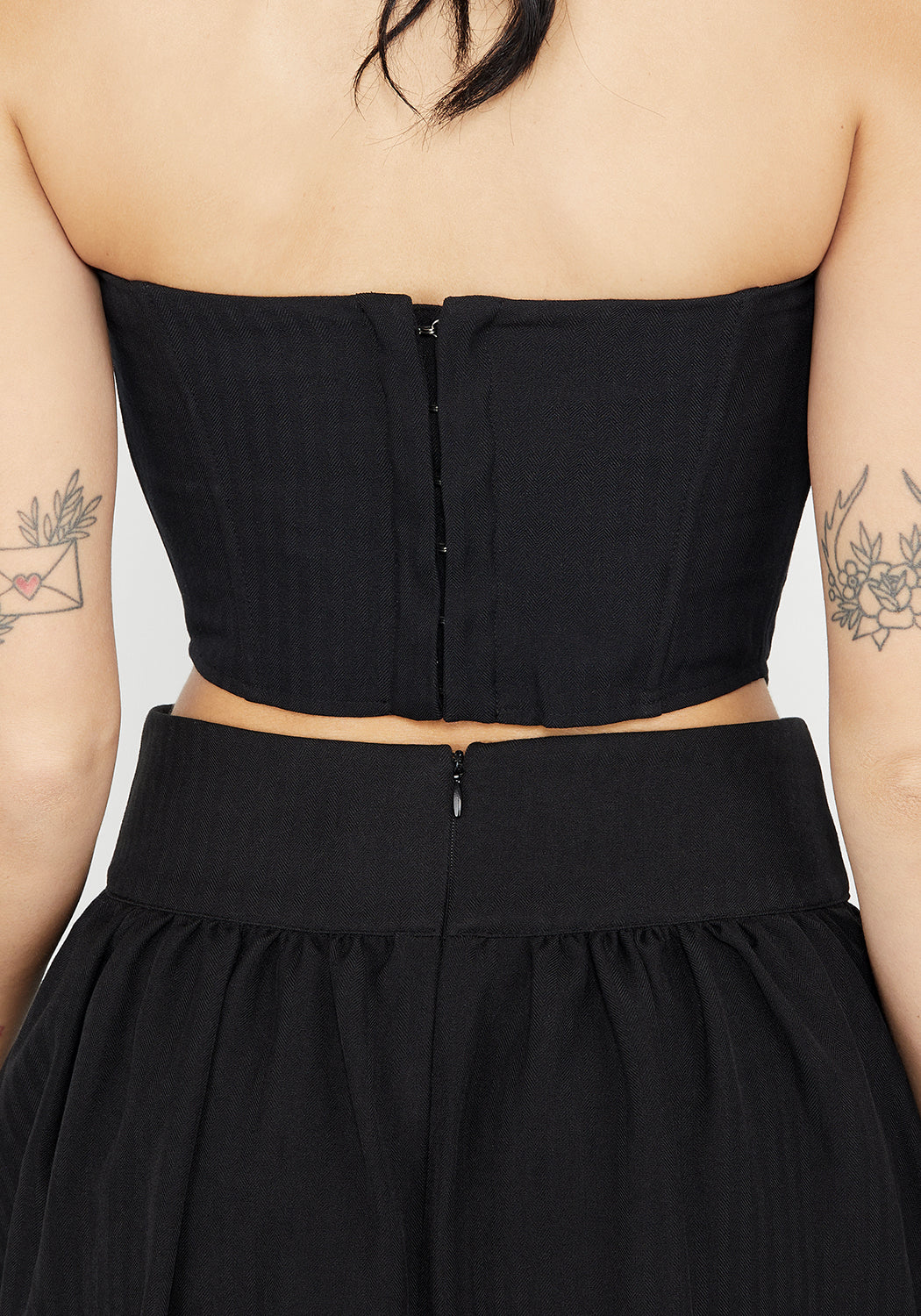 Black Herringbone Corset Top with Buckles & Boning | Afterlife