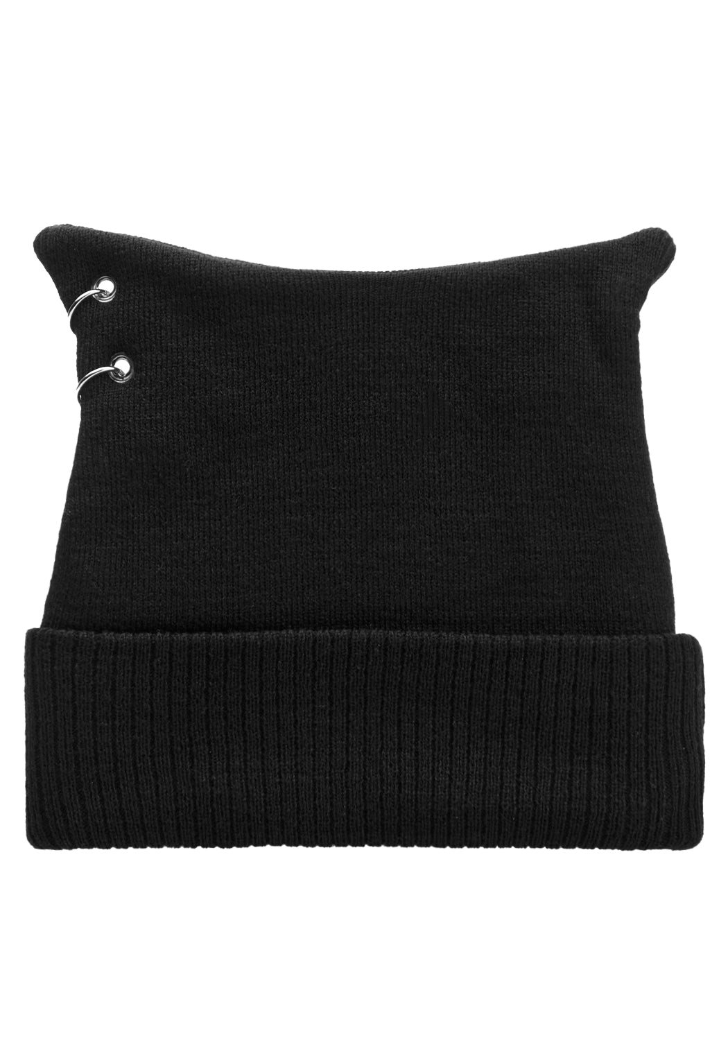 Black Bat-Ear Beanie with Silver Piercings & Moon Embroidery | Natalus