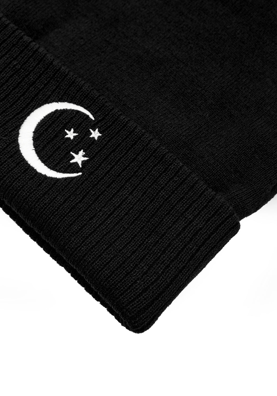 Black Bat-Ear Beanie with Silver Piercings & Moon Embroidery | Natalus