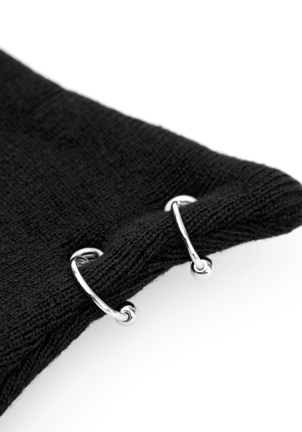 Black Bat-Ear Beanie with Silver Piercings & Moon Embroidery | Natalus