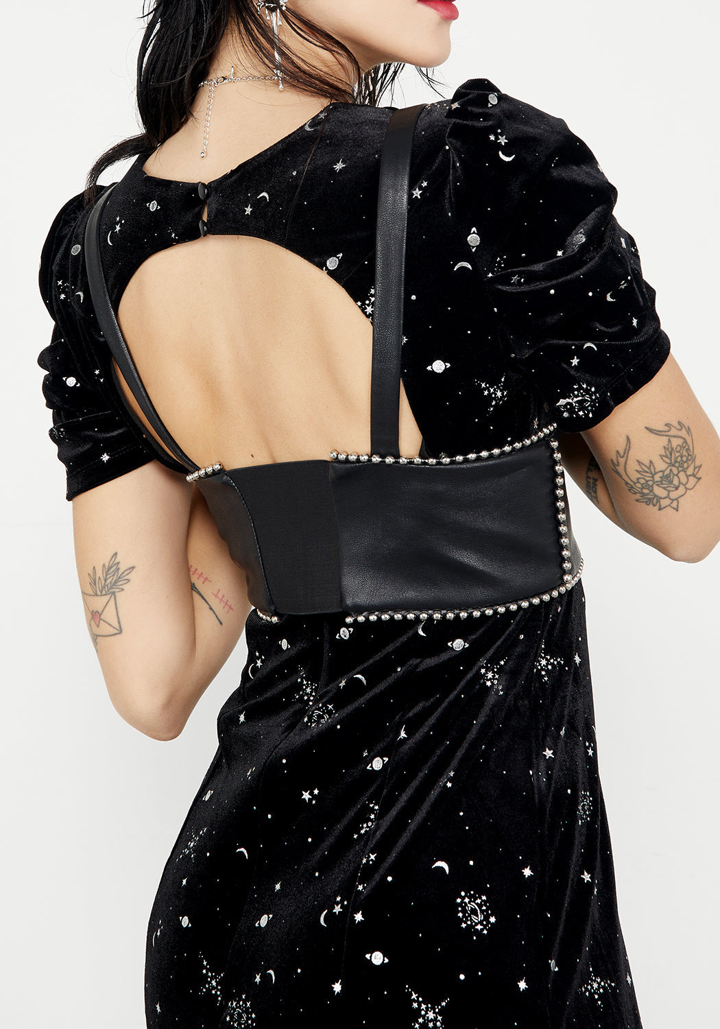 Black Faux Leather Underbust Harness with Adjustable Straps & Rivet Details