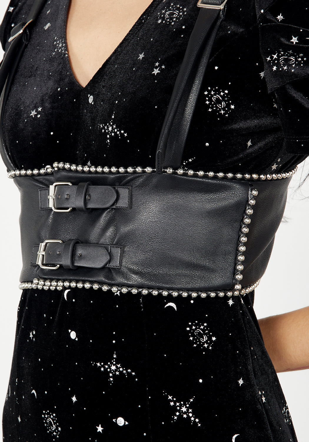 Black Faux Leather Underbust Harness with Adjustable Straps & Rivet Details