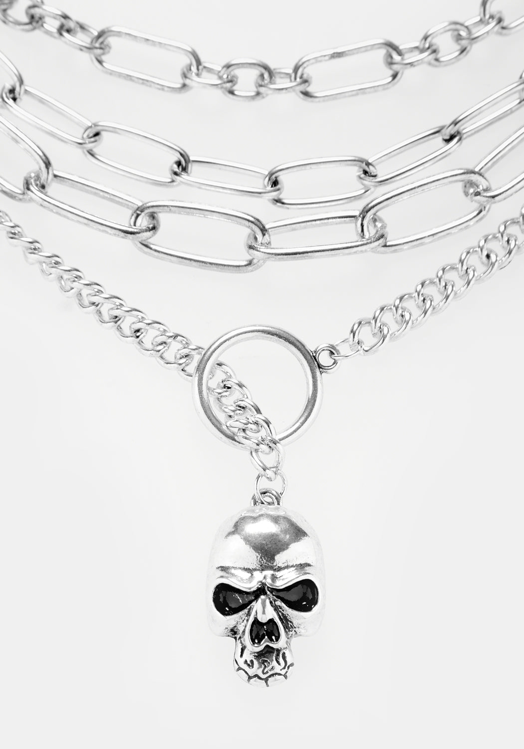Silver Skull Necklace with Chunky Chains & Adjustable Length | Corporeal