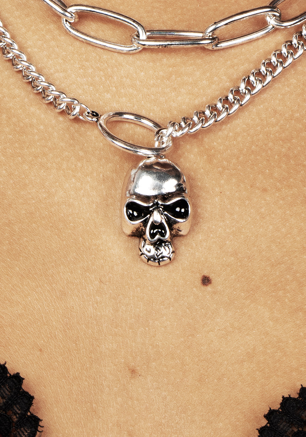 Silver Skull Necklace with Chunky Chains & Adjustable Length | Corporeal