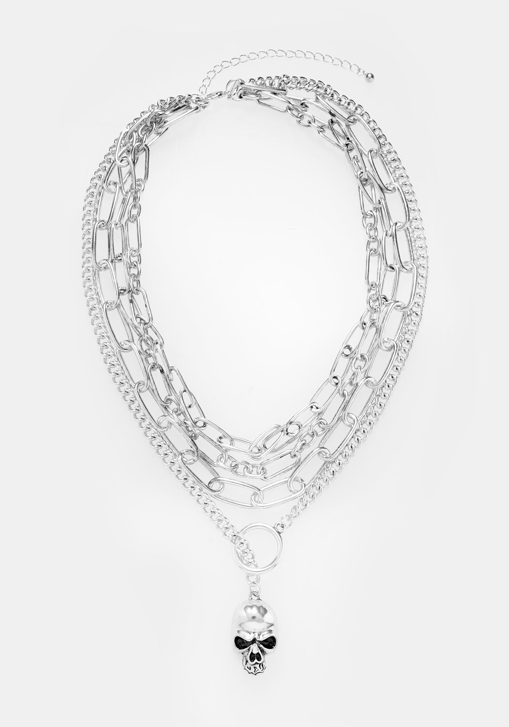 Silver Skull Necklace with Chunky Chains & Adjustable Length | Corporeal